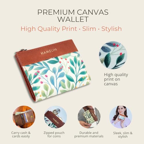 HAMELIN Women Canvas Wallet | Small & Stylish with Card Holder | Slim Wallet for Travel & Daily Use | Money Purse | Ideal Gift | Sage Vines, Brown - Image 5