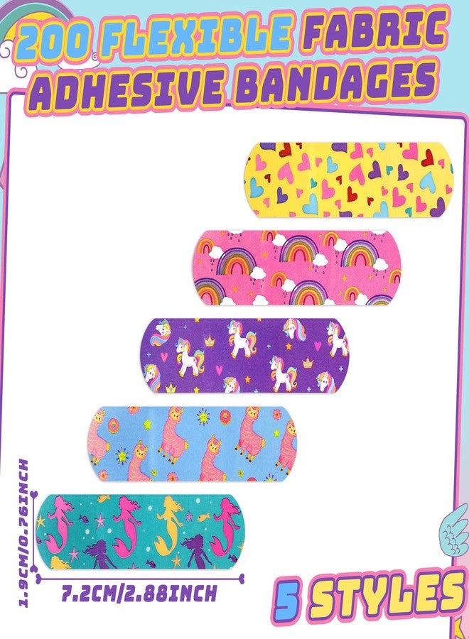 Tondiamo 200 Pieces 5 Styles Cartoon Bandages for Kids Flexible Adhesive Colorful Strips Waterproof Cute Bandages for Girls Repair Tape Knuckle Stickers Protection Care for Cuts Scrapes Burns - Image 2