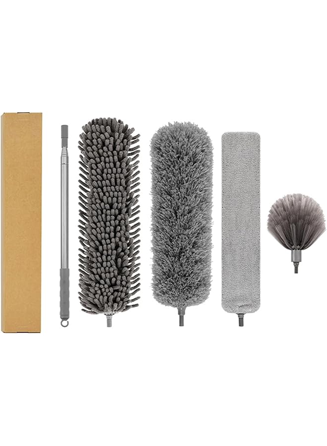 erorex 5Pcs Microfiber Feather Duster with Pole Extendable Duster Long Handle Dusters for Ceiling Fan Blinds Car Cleaning Supplies for House Office (Gray) - Image 1