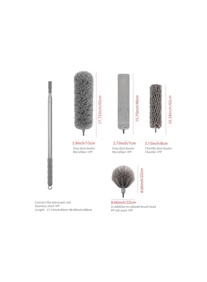 erorex 5Pcs Microfiber Feather Duster with Pole Extendable Duster Long Handle Dusters for Ceiling Fan Blinds Car Cleaning Supplies for House Office (Gray) - Image 2