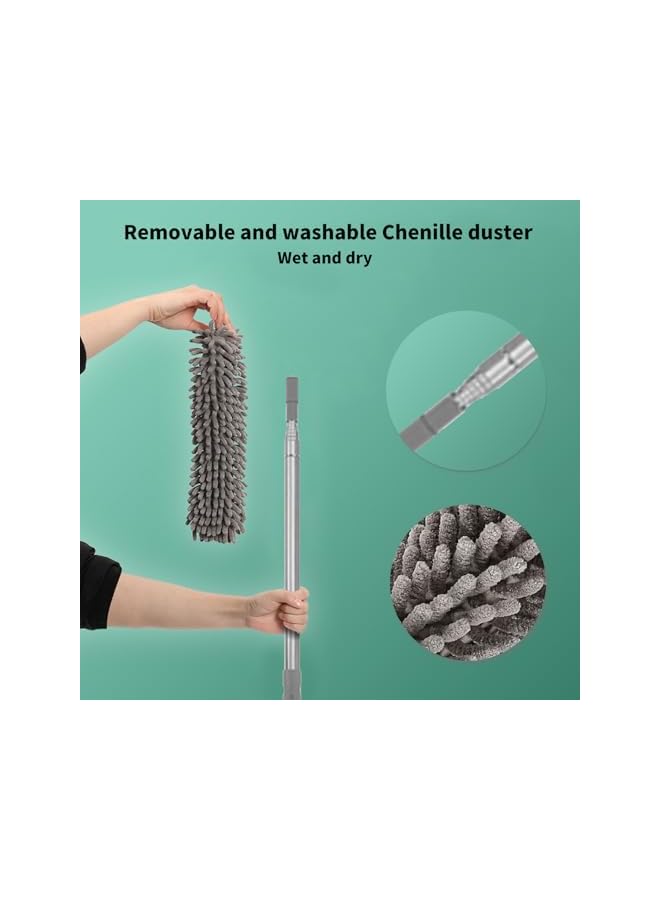 erorex 5Pcs Microfiber Feather Duster with Pole Extendable Duster Long Handle Dusters for Ceiling Fan Blinds Car Cleaning Supplies for House Office (Gray) - Image 4