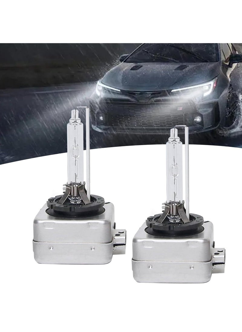 2 Pcs Car HID Xenon Bulb, D1S 6000K High Beam Xenon Headlight Replacement Bulb, with Ring and Metal Base, Plug and Play, High Beam Low Beam Bulb Replacement, Universal for Cars - Image 1