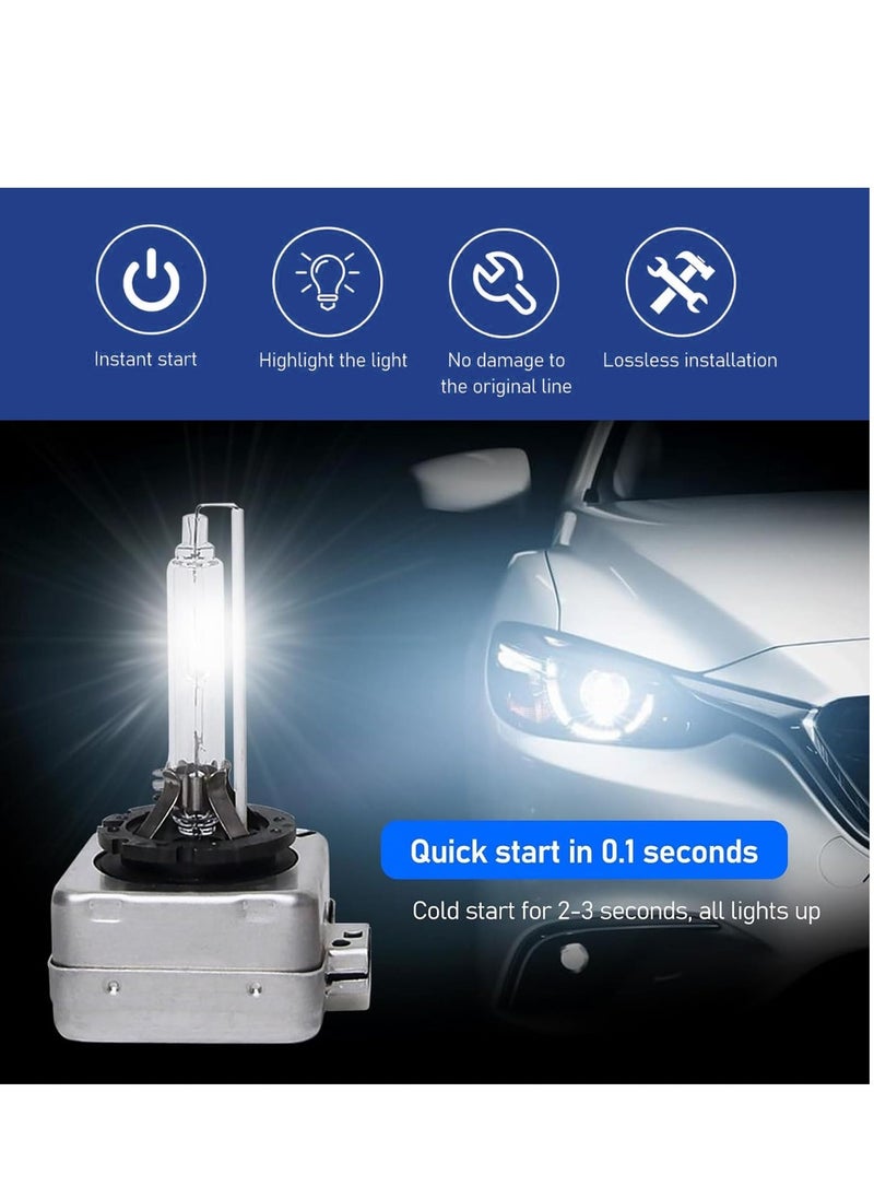 2 Pcs Car HID Xenon Bulb, D1S 6000K High Beam Xenon Headlight Replacement Bulb, with Ring and Metal Base, Plug and Play, High Beam Low Beam Bulb Replacement, Universal for Cars - Image 5