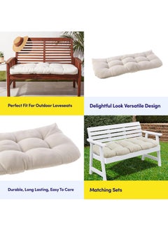 ATOOTFUSION ATOOTFUSION Collection Outdoor Loveseat Cushions Thick Tufted Patio Chair Seat Pads Premium Comfort FiberFilled 100 Polyester Durable Easy Care 48x18 for Lounge Bench 1 Pack Off White  - Image 5