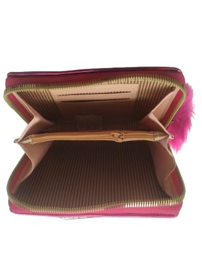 Girls Holographic Butterfly Wallet with Pom Pom, Pink and Purple, Glitter Design - Image 2