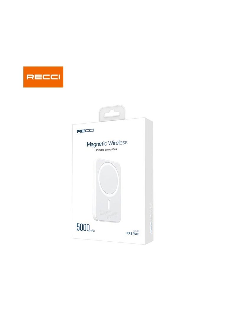 RPB-W05 Wireless Power Bank Get Rid of Wires Wireless magnetic power bank with 5000 mAh battery capacity, fast auto charging with 5 watt power, fits various devices with Lightning input.