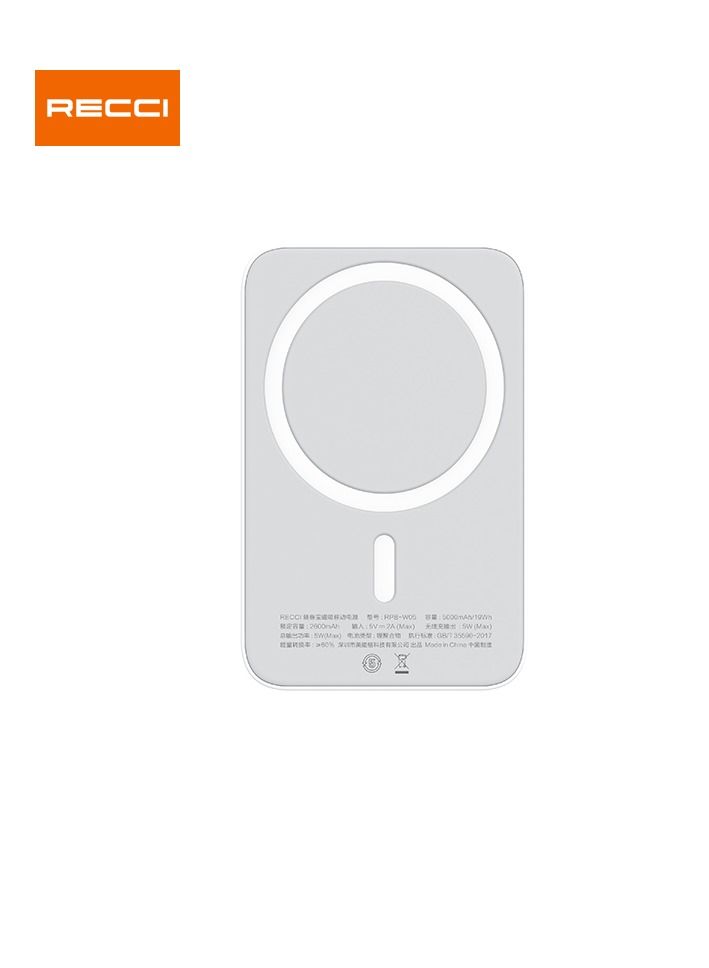 RPB-W05 Wireless Power Bank Get Rid of Wires Wireless magnetic power bank with 5000 mAh battery capacity, fast auto charging with 5 watt power, fits various devices with Lightning input.