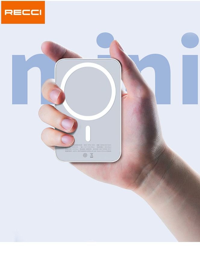 RPB-W05 Wireless Power Bank Get Rid of Wires Wireless magnetic power bank with 5000 mAh battery capacity, fast auto charging with 5 watt power, fits various devices with Lightning input.