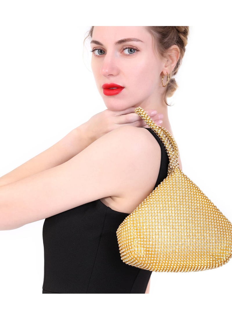 Zikra Women's Rhinestone Clutch Evening Bags Sparkly Glitter Triangle Purse for Party Prom Wedding Glod - Image 2