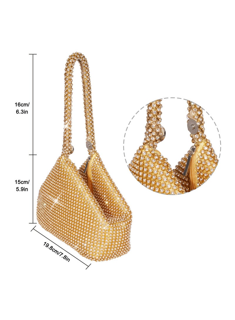Zikra Women's Rhinestone Clutch Evening Bags Sparkly Glitter Triangle Purse for Party Prom Wedding Glod - Image 5