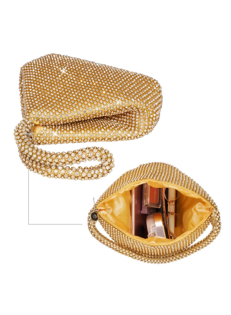 Zikra Women's Rhinestone Clutch Evening Bags Sparkly Glitter Triangle Purse for Party Prom Wedding Glod - Image 4
