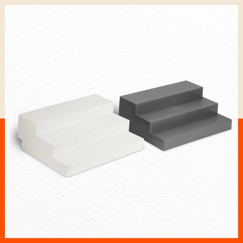 Bathla Plastic Shelf Organizer - (Set of 2) Multi-Purpose Display Cabinet for Kitchen, Home & Office | 3 Wide Steps | Spice Rack Stand | Make Up & Cosmetic Organiser | Non Skid |Pearl White & Smoke - Image 1