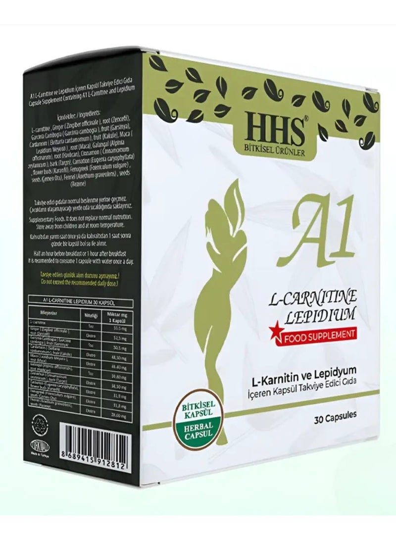 HHS A1 L-carnitine Lepidium Herbal Supplement to Support Weight Loss and Boost Fat Burning - 30 Capsules - Image 1