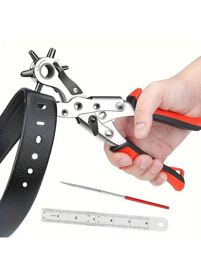 Red Heavy Duty Manual Rotary Hole Punch Tool For Leather Belt Making Craft - Image 2