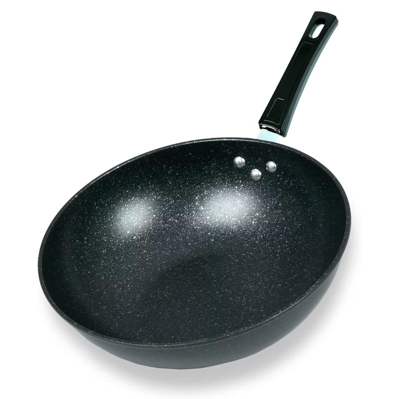 ZENO Non Stick Frying Pan 30cm  Wok Frying Pan  Frying Pans with Granite Induction for Induction Electric and Gas Hobs  Omelette Pans  Black