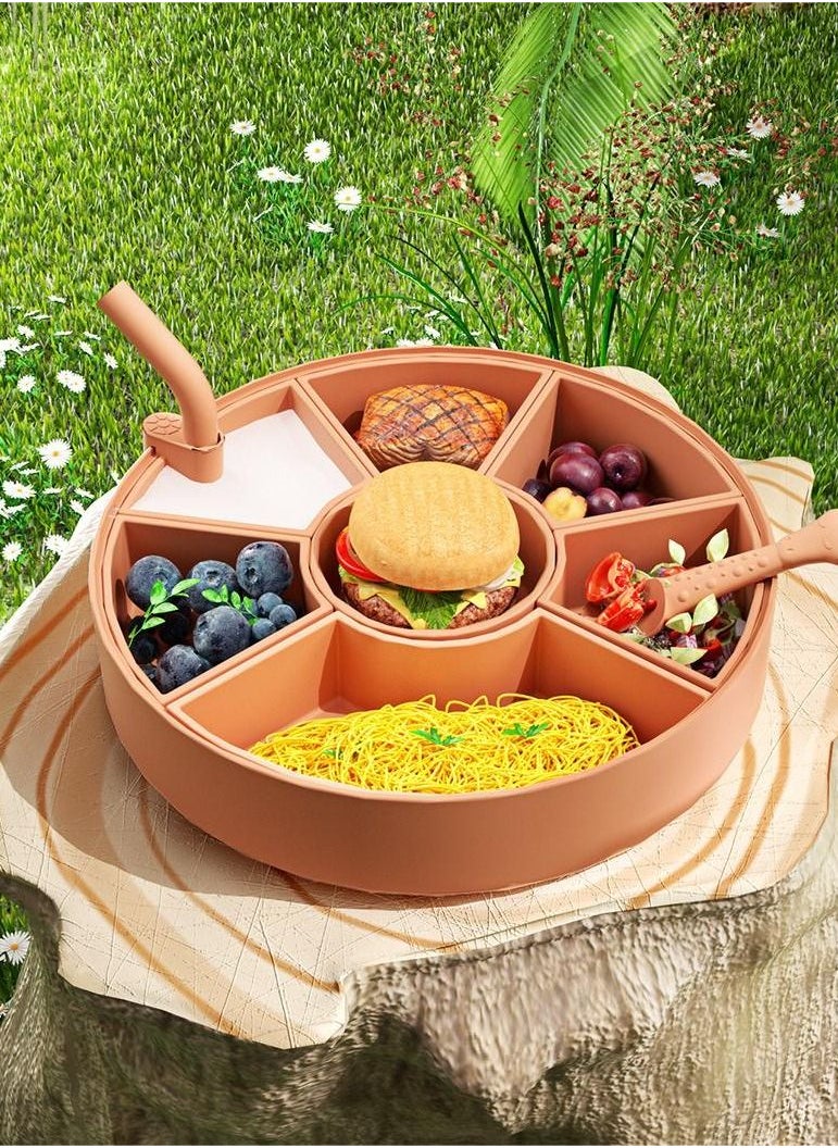 Kaykya - Creative Platinum Food grade Silicone Children's Splicing Dinner plate Bottom Suction cup Non-shifting Rose Gold Brown 23cm * 23cm * 10cm - Image 1