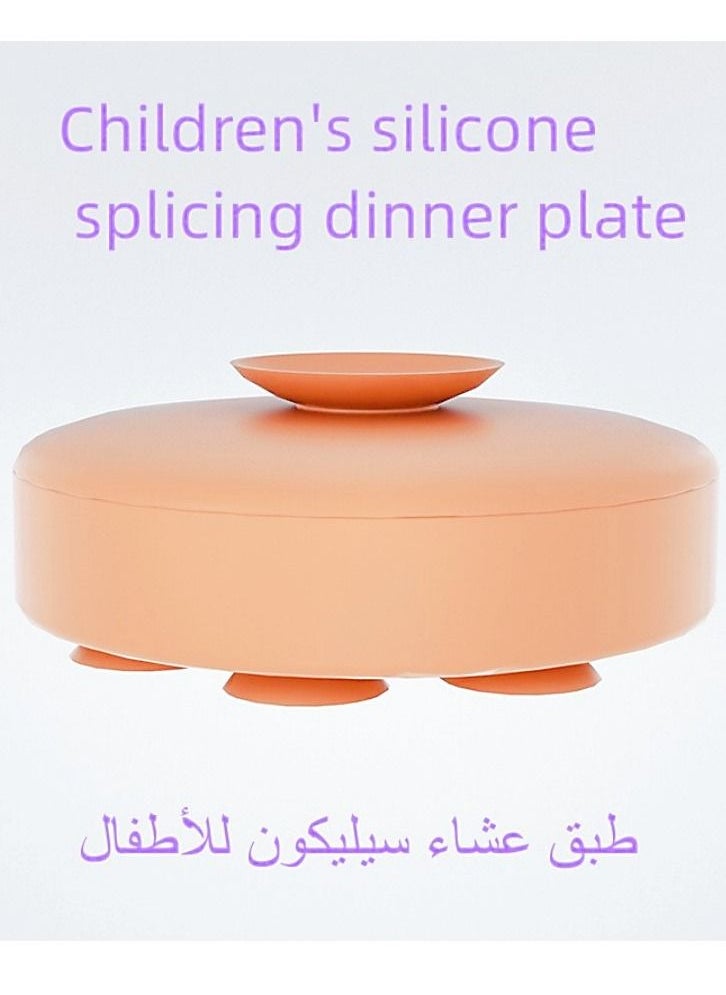 Kaykya - Creative Platinum Food grade Silicone Children's Splicing Dinner plate Bottom Suction cup Non-shifting Rose Gold Brown 23cm * 23cm * 10cm - Image 1
