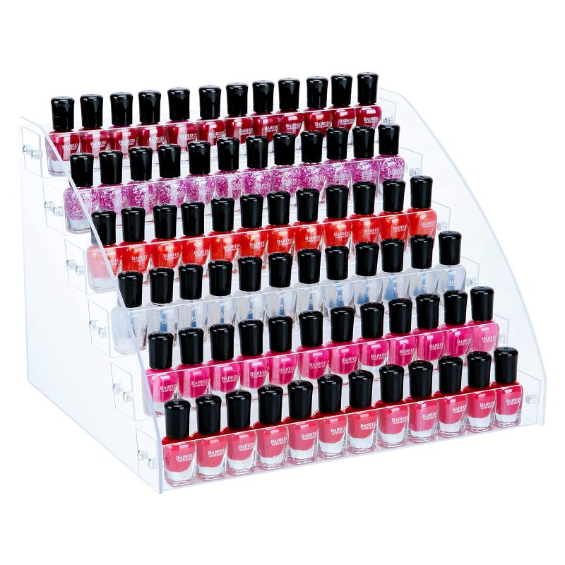 KINGROW Nail Polish Organizer Holder Rack 6 Layers Acrylic Display Rack Eyeglasses Shelf Essential Oils Ink Storage Holds Up to 96 (Fit 1-2oz Bottles) - Image 1