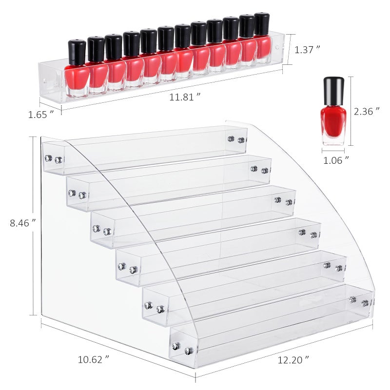 KINGROW Nail Polish Organizer Holder Rack 6 Layers Acrylic Display Rack Eyeglasses Shelf Essential Oils Ink Storage Holds Up to 96 (Fit 1-2oz Bottles) - Image 2