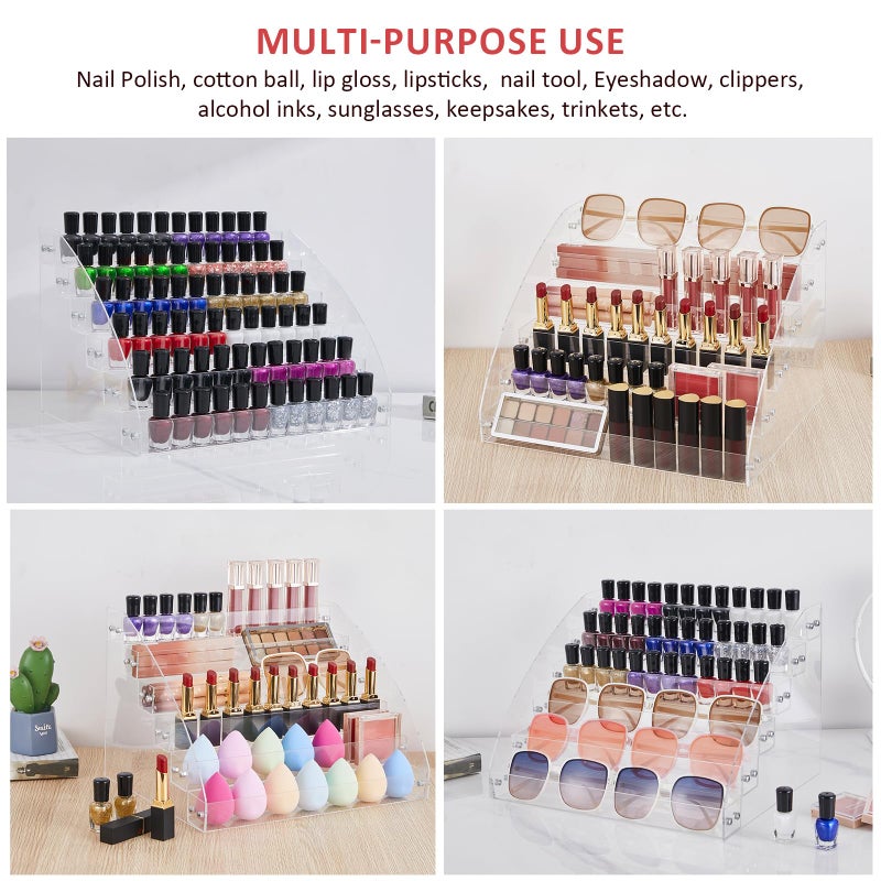 KINGROW Nail Polish Organizer Holder Rack 6 Layers Acrylic Display Rack Eyeglasses Shelf Essential Oils Ink Storage Holds Up to 96 (Fit 1-2oz Bottles) - Image 5