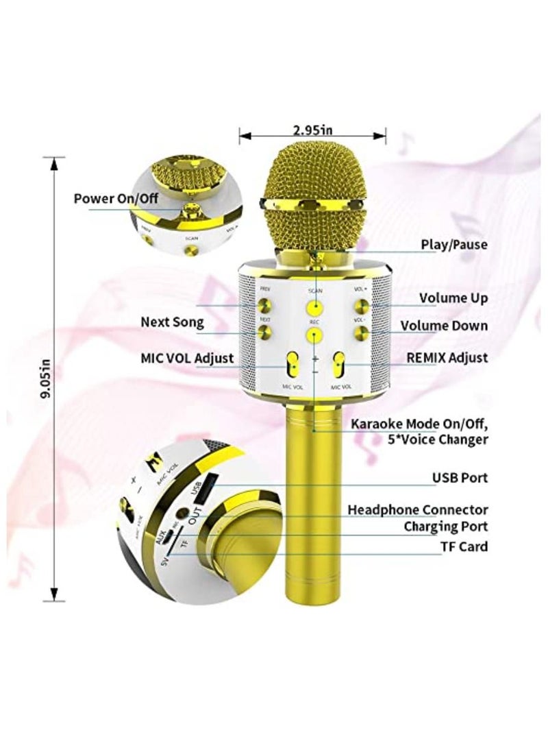 Yuwell Wireless Bluetooth Karaoke Microphone, 3-in-1 Portable Handheld Mic Speaker for All Smartphones Gifts For Girls Kids Wireless Speaker With Microphone WS-858 Gold  - Image 2