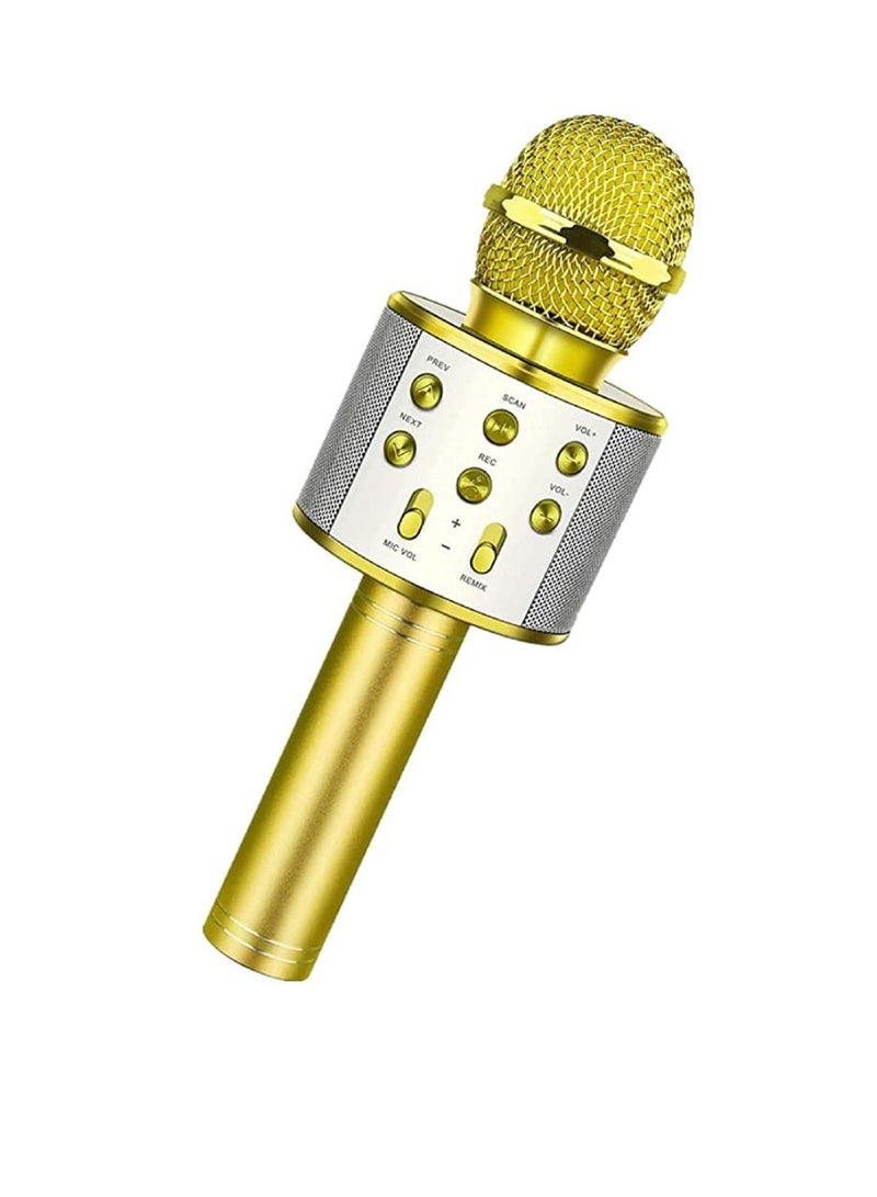 Yuwell Wireless Bluetooth Karaoke Microphone, 3-in-1 Portable Handheld Mic Speaker for All Smartphones Gifts For Girls Kids Wireless Speaker With Microphone WS-858 Gold  - Image 1