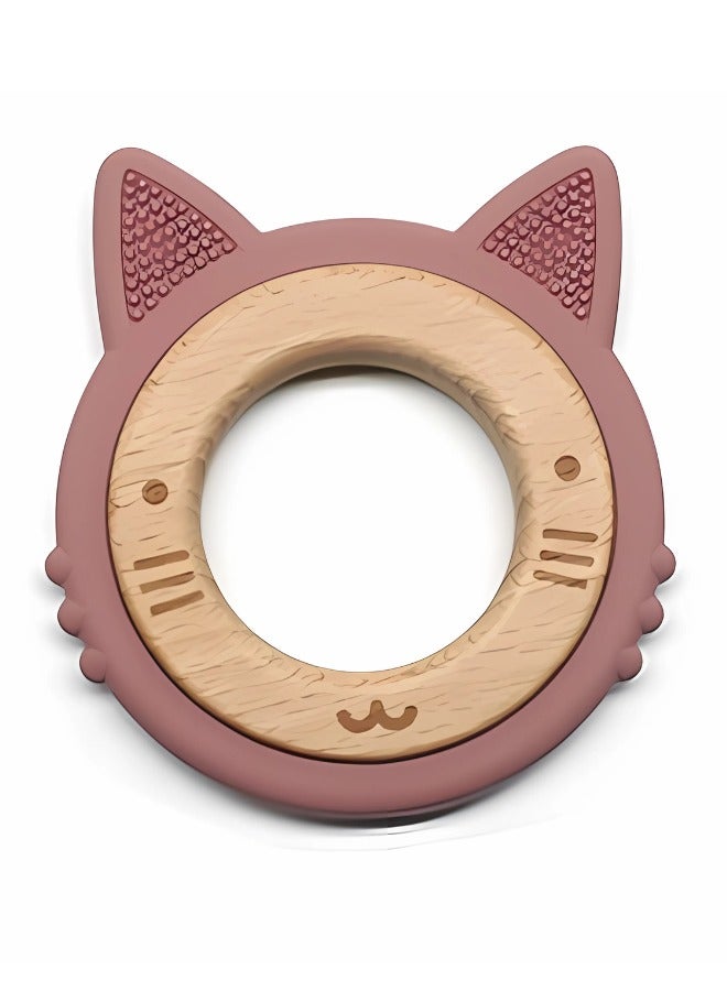 Twisoo Twisoo Rabbit Teething Toys - Wooden Ring Baby Teethers for 0-6M & 6M+, Newborn Essentials, Pink  - Image 1
