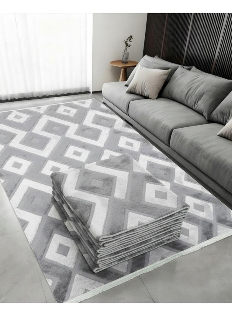 SMART HOME Luxury rug measuring 200x140 cm – A modern rug with a prominent geometric pattern and soft faux fur texture, an elegant design for majlis, living rooms, and salons, high quality with a non-slip backing, suitable for houses, apartments, and villas - Image 5