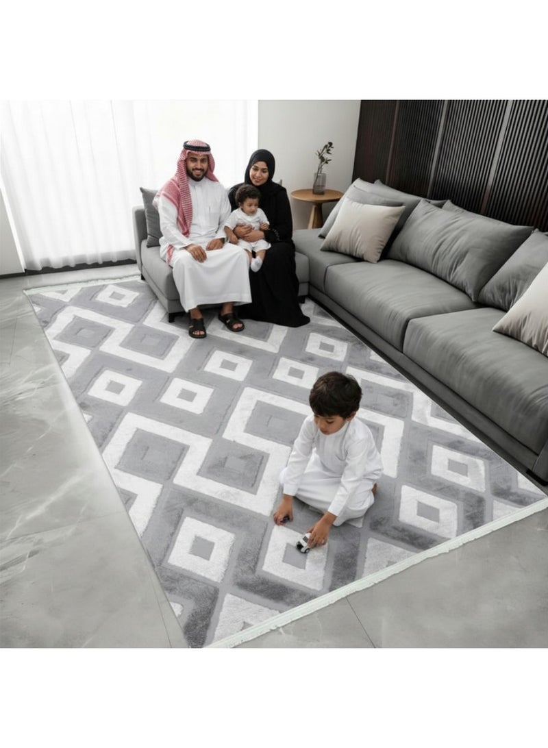 SMART HOME Luxury rug measuring 200x140 cm – A modern rug with a prominent geometric pattern and soft faux fur texture, an elegant design for majlis, living rooms, and salons, high quality with a non-slip backing, suitable for houses, apartments, and villas - Image 2