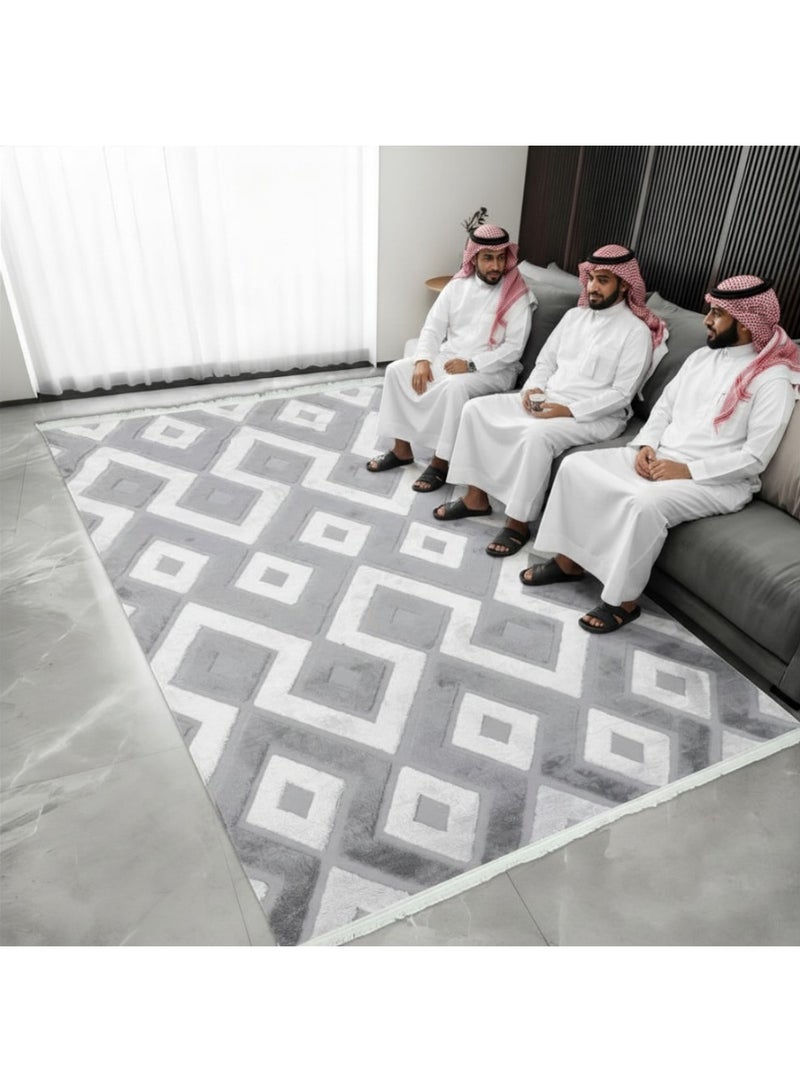 SMART HOME Luxury rug measuring 200x140 cm – A modern rug with a prominent geometric pattern and soft faux fur texture, an elegant design for majlis, living rooms, and salons, high quality with a non-slip backing, suitable for houses, apartments, and villas - Image 3