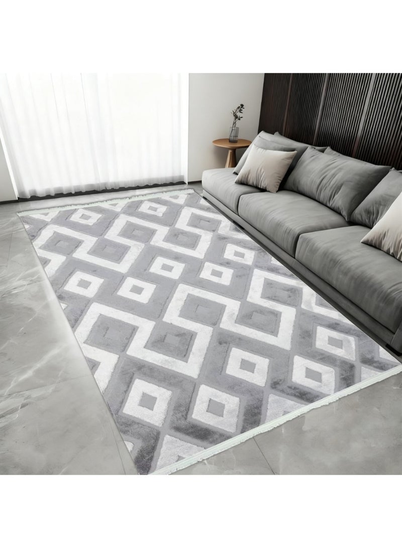 SMART HOME Luxury rug measuring 200x140 cm – A modern rug with a prominent geometric pattern and soft faux fur texture, an elegant design for majlis, living rooms, and salons, high quality with a non-slip backing, suitable for houses, apartments, and villas - Image 1