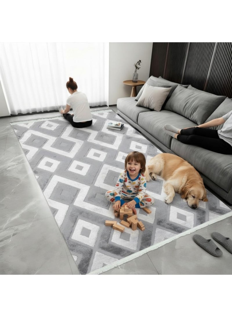 SMART HOME Luxury rug measuring 200x140 cm – A modern rug with a prominent geometric pattern and soft faux fur texture, an elegant design for majlis, living rooms, and salons, high quality with a non-slip backing, suitable for houses, apartments, and villas - Image 4