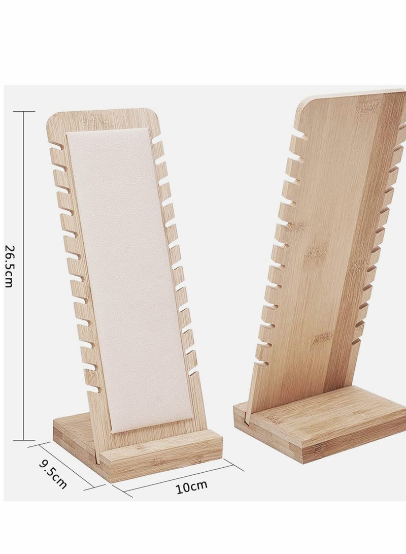 Wooden Necklace Stand with 12 Slots for Jewelry Display - Lightweight Holder with Soft Leather Mat - Image 3