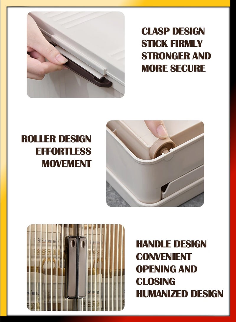 DBLEW 4 Tier Plastic Stackable Storage Bins Large Clothes Cabinet Containers Organizer Box For Bedroom Kitchen Dorm Office Foldable Collapsible Clear Doors Closet Multi Purpose Rack Shelf Shelves Wardrobe - Image 4