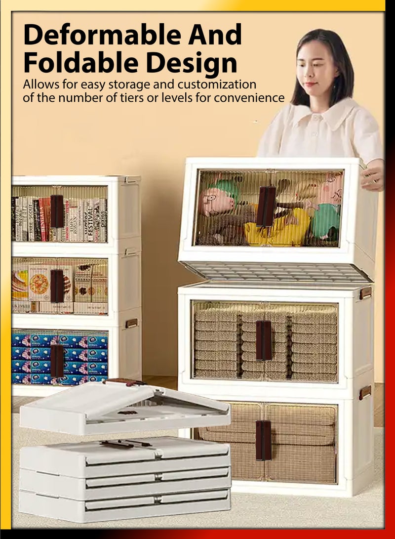 DBLEW 4 Tier Plastic Stackable Storage Bins Large Clothes Cabinet Containers Organizer Box For Bedroom Kitchen Dorm Office Foldable Collapsible Clear Doors Closet Multi Purpose Rack Shelf Shelves Wardrobe - Image 2