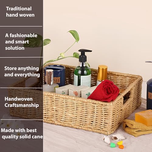 DECOWAY Wicker Seagrass Water Hyacinth Kauna Grass Serving Tra for Home | Dining Table Decorative Trays | Serving Tray | Platter with Handles Diwali or Deepawali Gifts | 11" x 8" x 3" - Image 3
