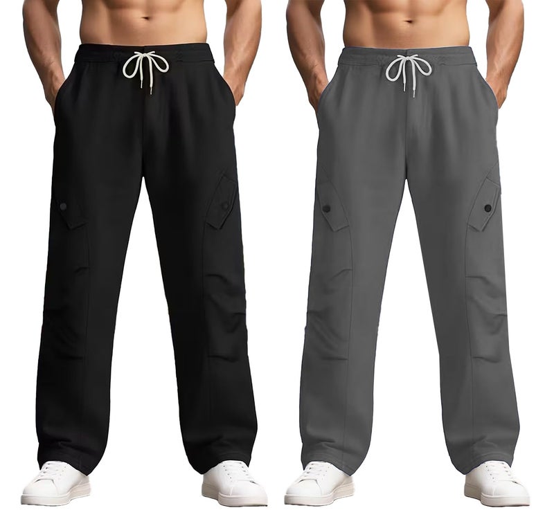 Lymio Track Pant for Men | Regular Fit Casual Jogger Track Pant | Available in Combo Pack of 2 (TP-87-88-Black-Grey-L) - Image 1