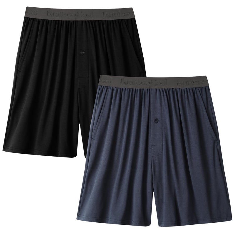 BAMBOO COOL Men's Pajama Shorts Mens Sleep Shorts Soft Breathable Lounge Comfy Sleepwear Pajamas Bottoms with Pockets 2 Pack - Image 1