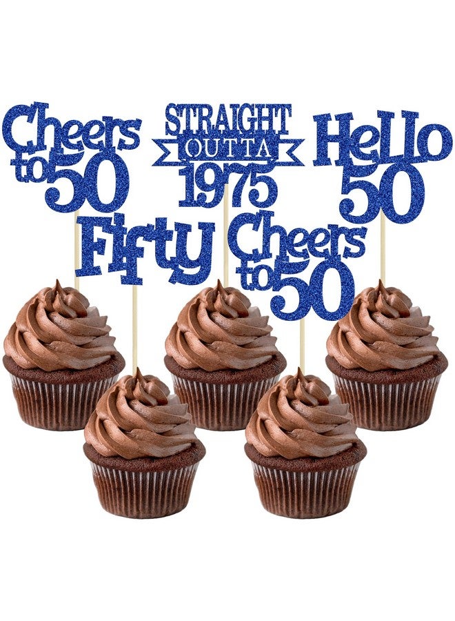 Ephlyn إيفلين 24 قطعة من زينة كعكة عيد الميلاد الخمسين مع لمسة من البريق مباشرة من 1975، أعواد كعكة مرحبًا 50، تحية لـ 50 عامًا من زينة كعكة عيد الميلاد لاحتفالات الذكرى الخمسين، زينة باللون الأزرق - Image 1