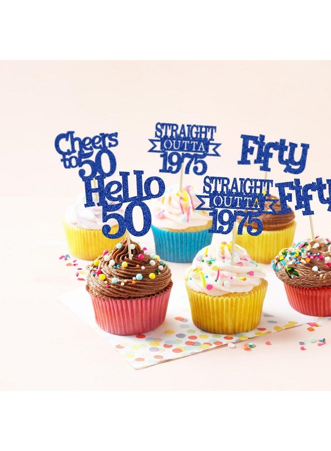 Ephlyn إيفلين 24 قطعة من زينة كعكة عيد الميلاد الخمسين مع لمسة من البريق مباشرة من 1975، أعواد كعكة مرحبًا 50، تحية لـ 50 عامًا من زينة كعكة عيد الميلاد لاحتفالات الذكرى الخمسين، زينة باللون الأزرق - Image 4