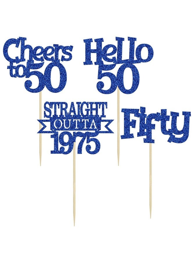 Ephlyn إيفلين 24 قطعة من زينة كعكة عيد الميلاد الخمسين مع لمسة من البريق مباشرة من 1975، أعواد كعكة مرحبًا 50، تحية لـ 50 عامًا من زينة كعكة عيد الميلاد لاحتفالات الذكرى الخمسين، زينة باللون الأزرق - Image 3