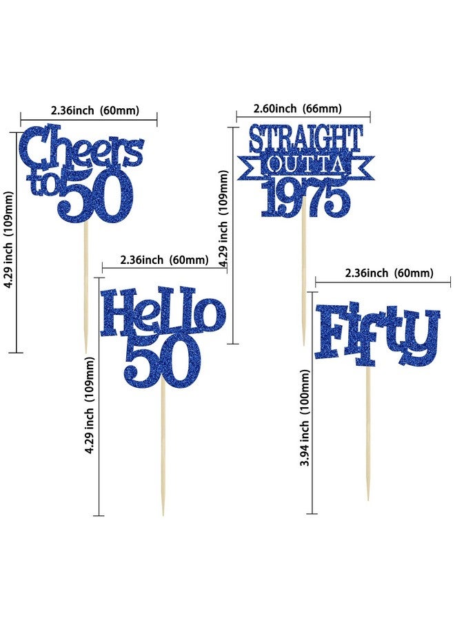 Ephlyn إيفلين 24 قطعة من زينة كعكة عيد الميلاد الخمسين مع لمسة من البريق مباشرة من 1975، أعواد كعكة مرحبًا 50، تحية لـ 50 عامًا من زينة كعكة عيد الميلاد لاحتفالات الذكرى الخمسين، زينة باللون الأزرق - Image 2
