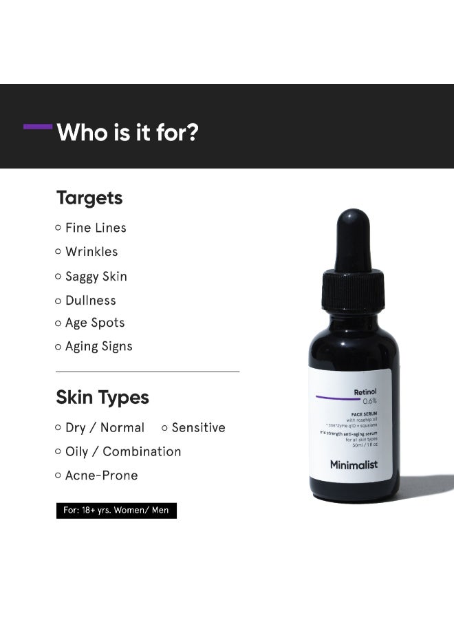 منيماليست - Minimalist Retinol 0.6% سيروم وجه متوسط المقاومة لمكافحة الشيخوخة للرجال والنساء | يقلل من الخطوط الدقيقة والتجاعيد. - Image 1
