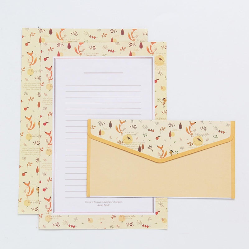 Square Frame Mint Vintage Flower Stationery Set with 10 Lined Paper and 10 Envelopes - Image 5