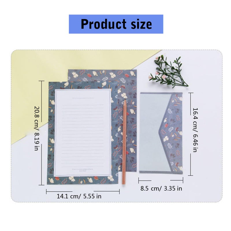 Square Frame Mint Vintage Flower Stationery Set with 10 Lined Paper and 10 Envelopes - Image 4