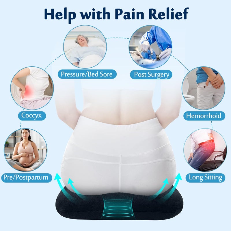 AOSSA Donut Pillow, Butt Cushion for Long Sitting, Bed Sore Pressure Relief Seat Cushions for Butt, Postpartum, Hemorrhoid Tailbone Hip Pain, BBL After Surgery for Sleeping, Portable Chair Cushion Pad - Image 3