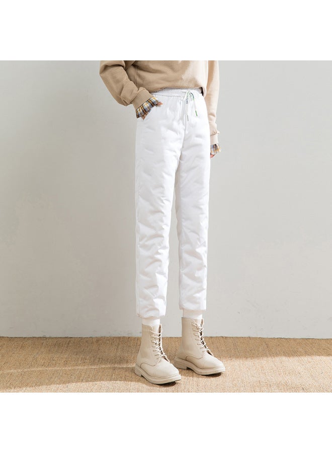White Down Pants Women's Outer Wear High Waist Slimming Boot Pants Thickened Warm Duck Down Cotton Pants Winter Fashion Pants - Image 1