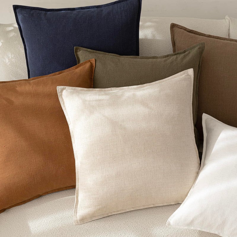 Foindtower Pack of 2, Decorative Linen Soild Throw Pillow Covers Soft Accent Cushion Case Boho Farmhouse Neutral Pillowcase for Couch Sofa Bed Living Room Home Decor 22 x 22 Inch Natural Beige - Image 5