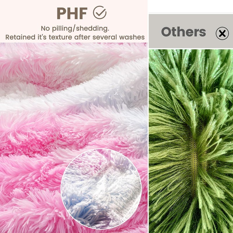 PHF 1 Piece Queen Faux Fur Blanket, Luxury Soft Shaggy Plush Warm Thick Fluffy Throw, 127 cm x 152 cm, Tie Dye Rainbow - Image 4