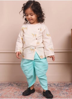 Polka Tots Polka Tots Full Sleeves Camel Embroidery Angrakha Top With Dhoti - Cream (2Y - 3Y)  - Image 2